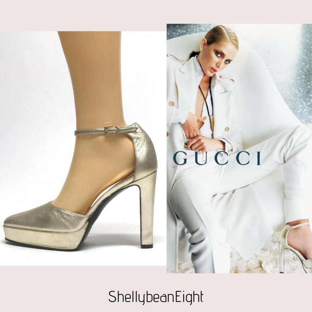 GUCCI TOM FORD 1996 Gold Platform Heels w Box 7.5